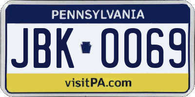 PA license plate JBK0069