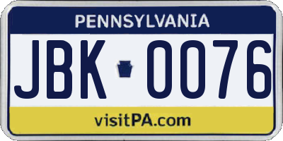 PA license plate JBK0076