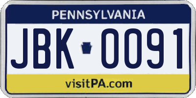 PA license plate JBK0091