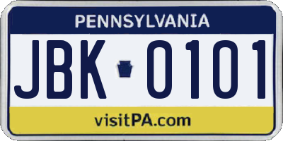PA license plate JBK0101