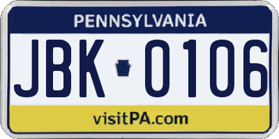PA license plate JBK0106