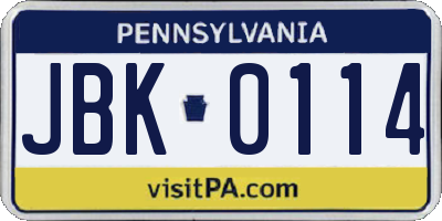 PA license plate JBK0114