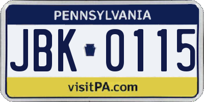 PA license plate JBK0115