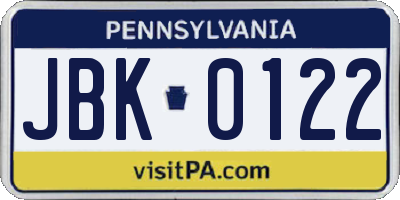PA license plate JBK0122