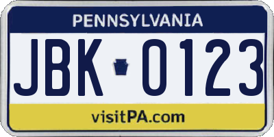 PA license plate JBK0123