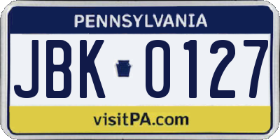 PA license plate JBK0127