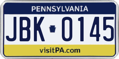 PA license plate JBK0145