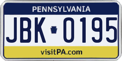 PA license plate JBK0195
