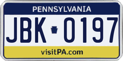 PA license plate JBK0197