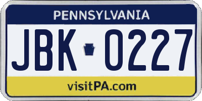 PA license plate JBK0227