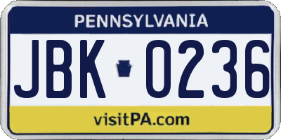 PA license plate JBK0236