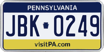 PA license plate JBK0249