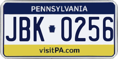 PA license plate JBK0256