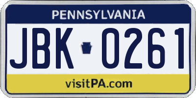 PA license plate JBK0261