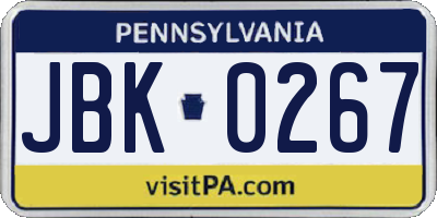 PA license plate JBK0267