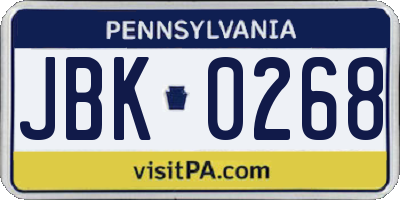 PA license plate JBK0268