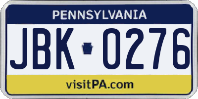 PA license plate JBK0276