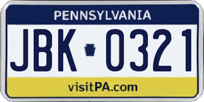 PA license plate JBK0321
