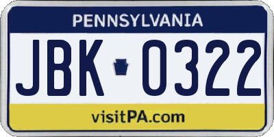 PA license plate JBK0322
