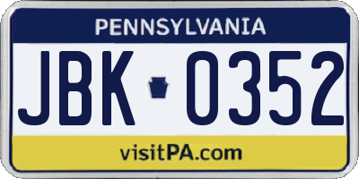 PA license plate JBK0352
