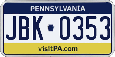 PA license plate JBK0353