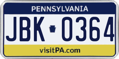 PA license plate JBK0364