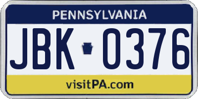 PA license plate JBK0376
