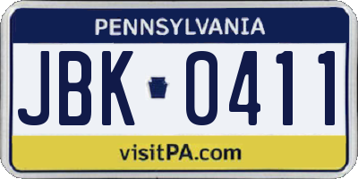 PA license plate JBK0411