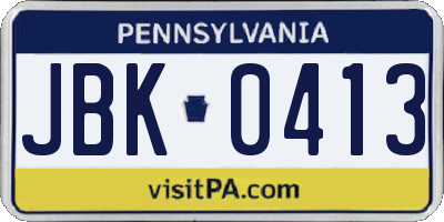 PA license plate JBK0413