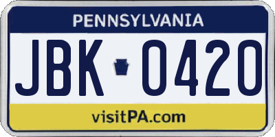 PA license plate JBK0420