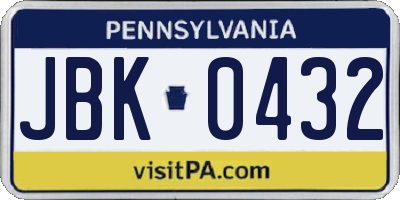 PA license plate JBK0432