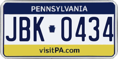 PA license plate JBK0434