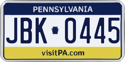 PA license plate JBK0445