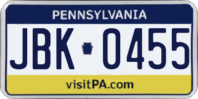 PA license plate JBK0455