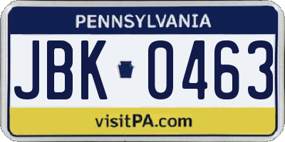 PA license plate JBK0463