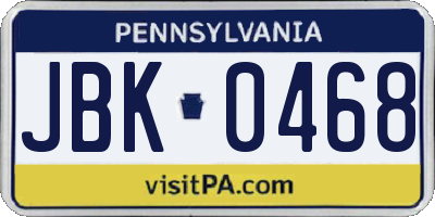 PA license plate JBK0468