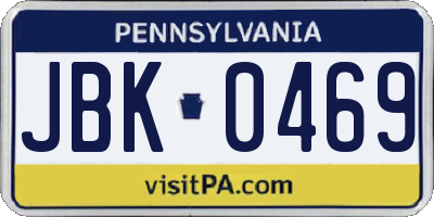 PA license plate JBK0469