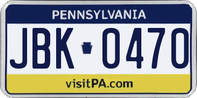 PA license plate JBK0470
