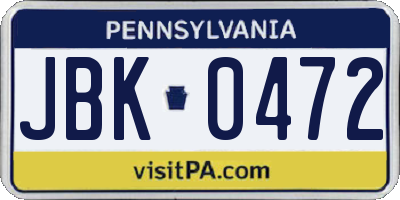 PA license plate JBK0472