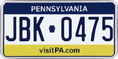 PA license plate JBK0475