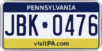 PA license plate JBK0476