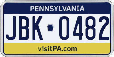 PA license plate JBK0482