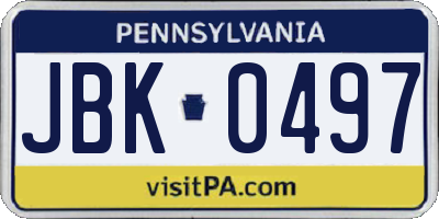 PA license plate JBK0497
