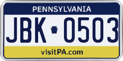 PA license plate JBK0503