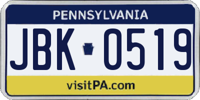 PA license plate JBK0519