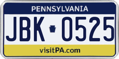 PA license plate JBK0525