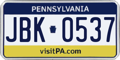 PA license plate JBK0537