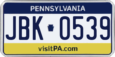 PA license plate JBK0539