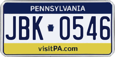 PA license plate JBK0546