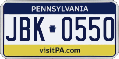 PA license plate JBK0550